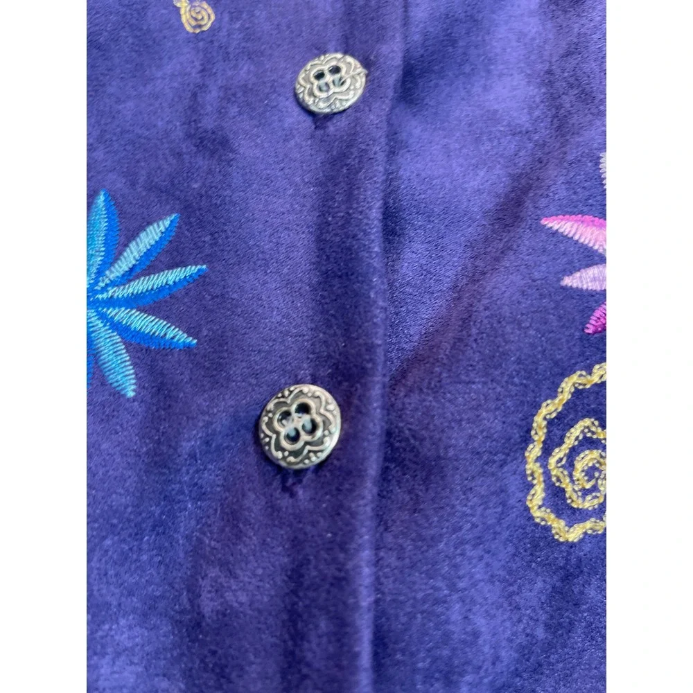 BonWorth Skirt Suit Set M Purple Floral Embroidered Faux Suede VTG Granny‎ Artsy